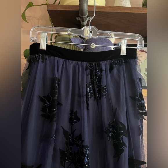 Vintage Whimsigoth Navy Floral Gown Style Skirt Only - Picture 4 of 9